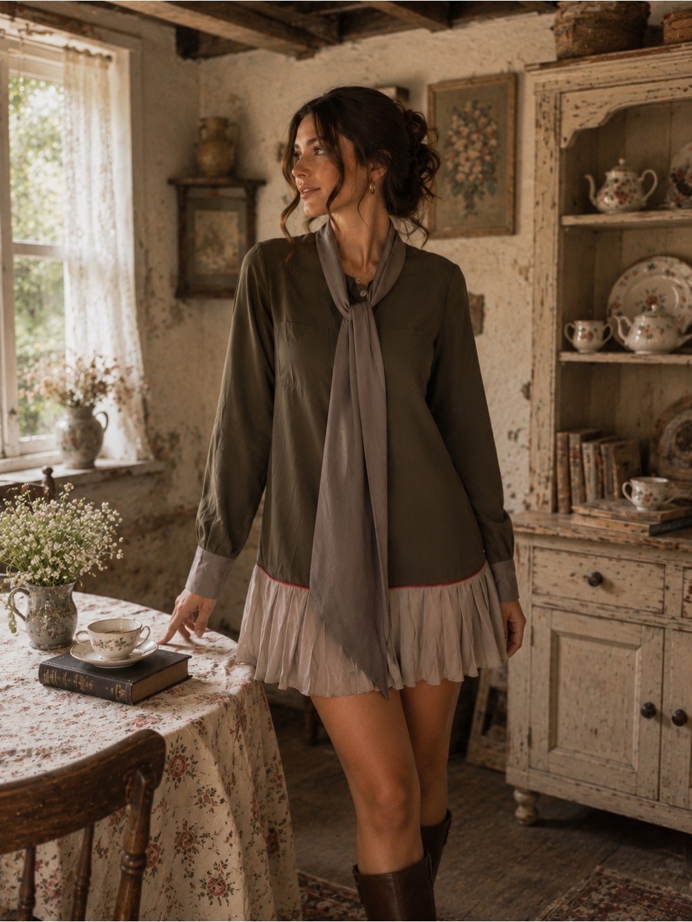 100% Silk Tie-Neck Mini Dress | Vintage-Inspired | Size M
